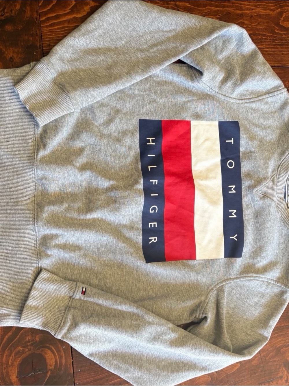Tommy Hilfiger Light Gray Crewneck with Signature Red, White & Navy Logo